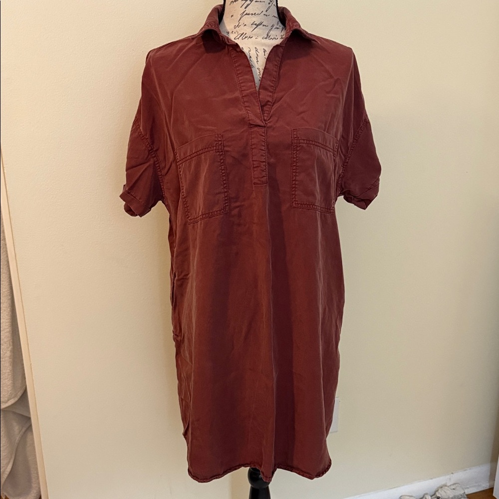 Womens Rust Short Sleeve Collared Dress